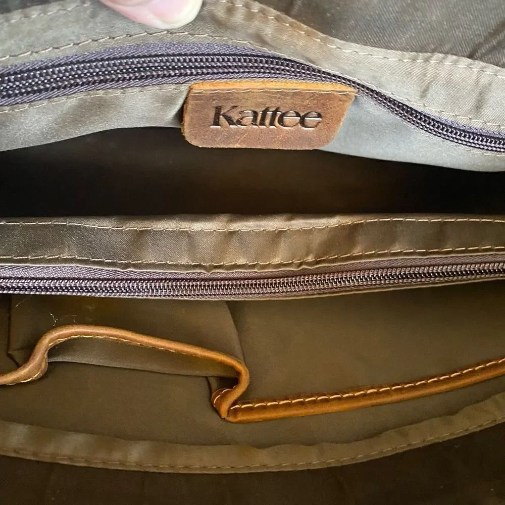 KATTEE Brown‎ Leather Messenger Shoulder Bag Distressed 14.5X3.5X10